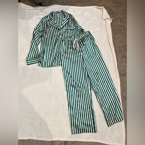 Victoria’s Secret satin green white striped pajamas XS